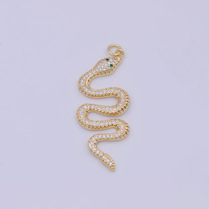 Micro Pave Gold Snake Charm - Dainty serpent Chinese Zodiac pendant viper, 18k gold Filled W-172