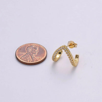 Micro Pave Gold Stud earrings, minimalist earrings triangle huggie earrings for gift K-863