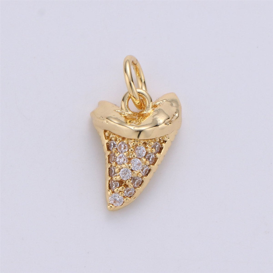 Micro Pave Gold Tiny small shark Tooth Charm for Bracelet Earring Charm Jewelry Making Supply 15x10mm I-280
