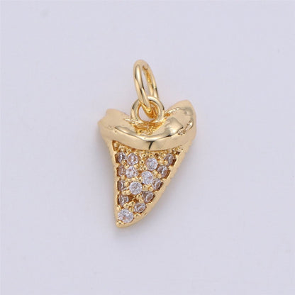 Micro Pave Gold Tiny small shark Tooth Charm for Bracelet Earring Charm Jewelry Making Supply 15x10mm I-280
