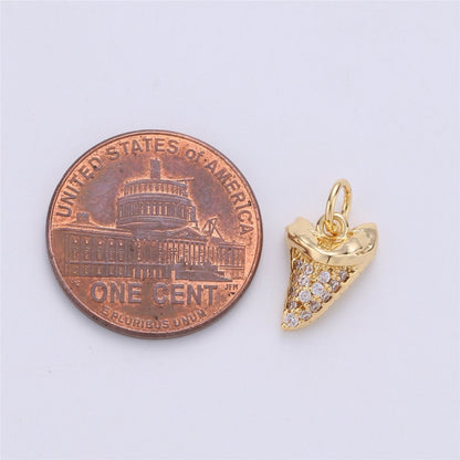 Micro Pave Gold Tiny small shark Tooth Charm for Bracelet Earring Charm Jewelry Making Supply 15x10mm I-280