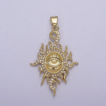Micro Pave Illuminati Pendant All Seeing Eye of Providence Micro Pave Illuminati Charm Necklace Sun Burst Oval Medallion H-869
