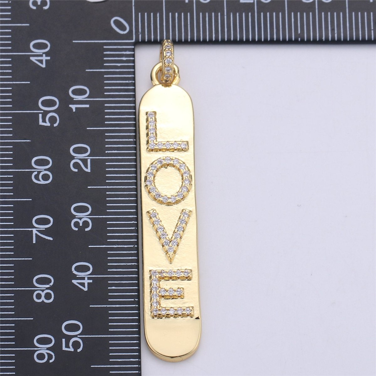Micro Pave Love Word Charm Rectangle in 14k Gold Filled Drop Pendant for Necklace Earring Component I-589