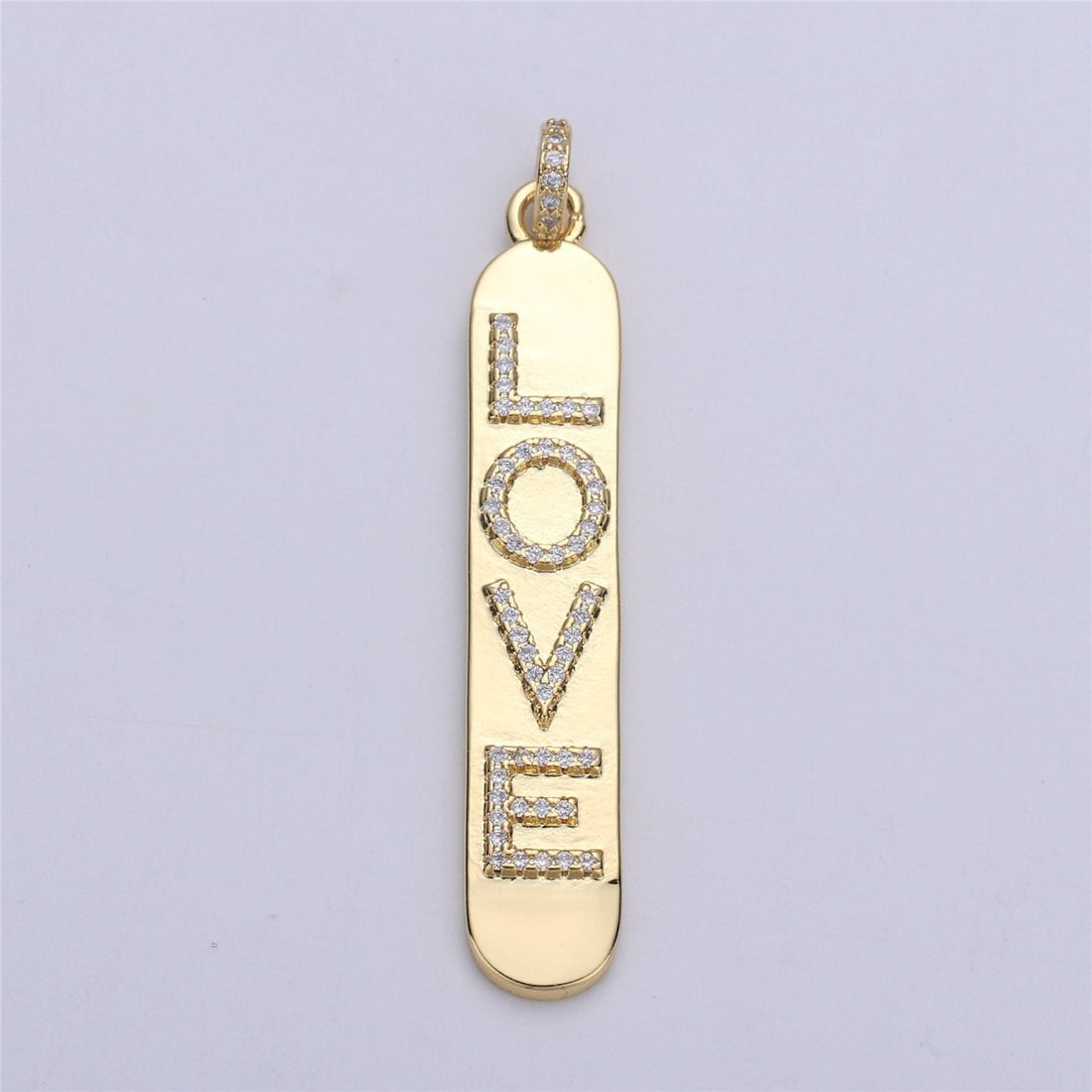 Micro Pave Love Word Charm Rectangle in 14k Gold Filled Drop Pendant for Necklace Earring Component I-589
