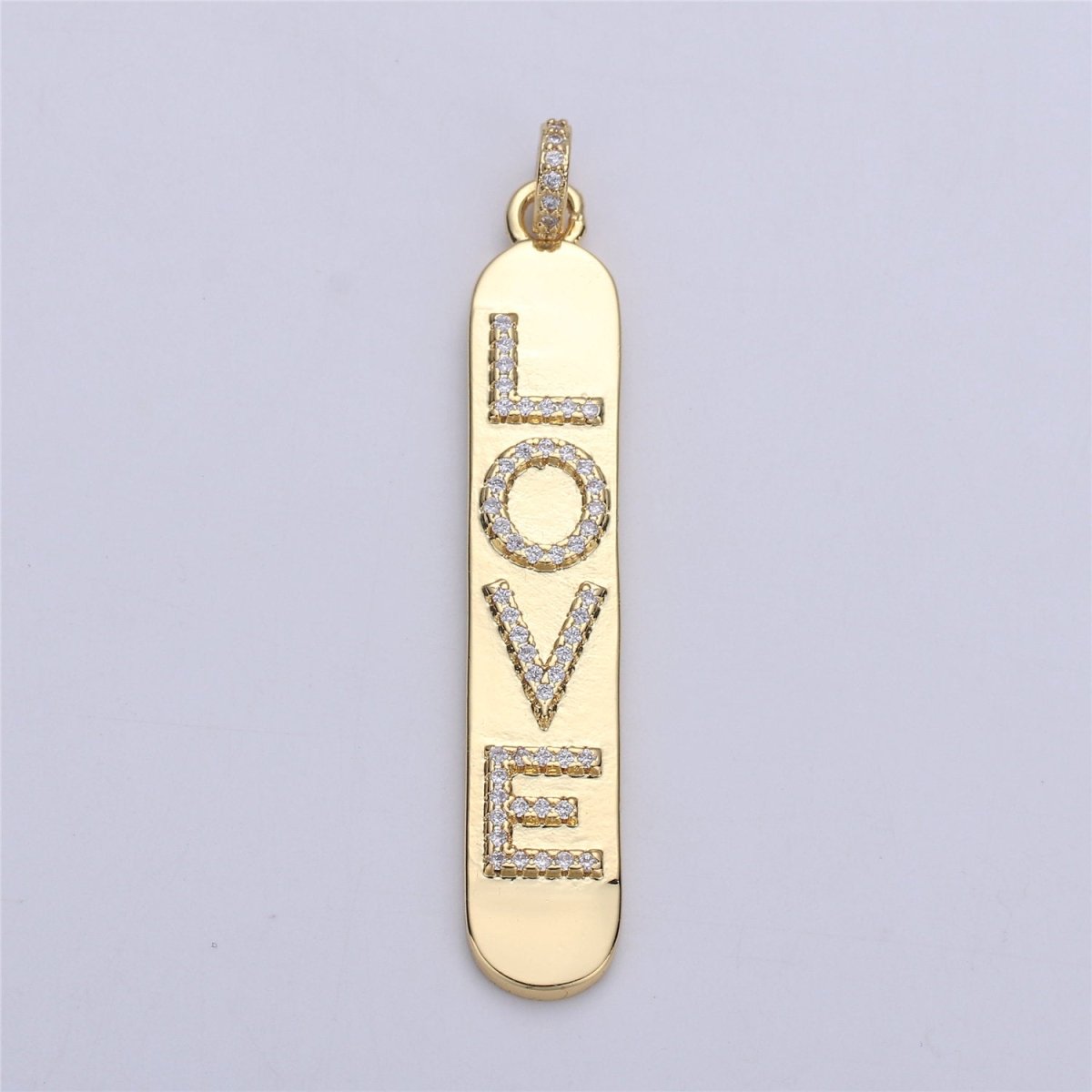 Micro Pave Love Word Charm Rectangle in 14k Gold Filled Drop Pendant for Necklace Earring Component I-589