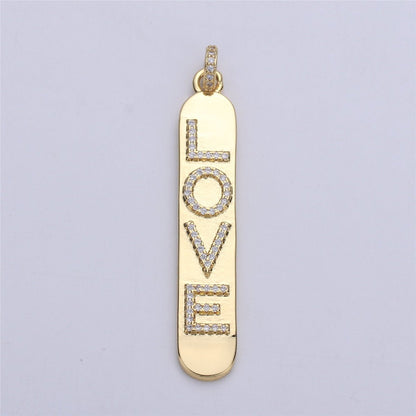 Micro Pave Love Word Charm Rectangle in 14k Gold Filled Drop Pendant for Necklace Earring Component I-589