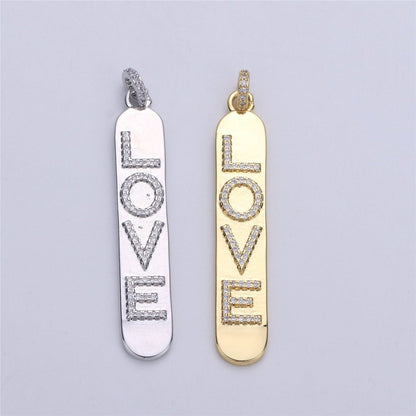 Micro Pave Love Word Charm Rectangle in 14k Gold Filled Drop Pendant for Necklace Earring Component I-589