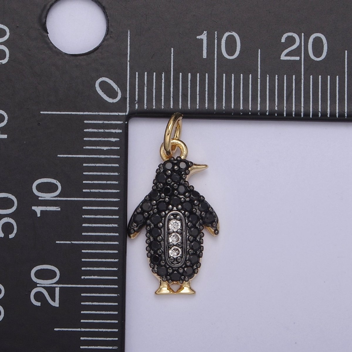 14k Gold Filled Micro Pave Penguin Charm in Gold &amp; Black for Animal Lover | N-766