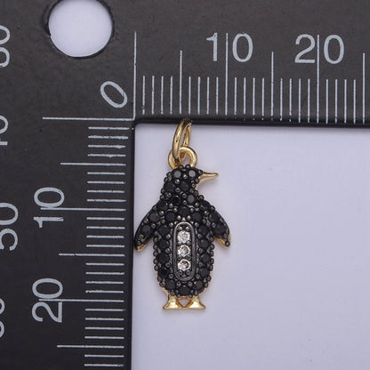 14k Gold Filled Micro Pave Penguin Charm in Gold &amp; Black for Animal Lover | N-766