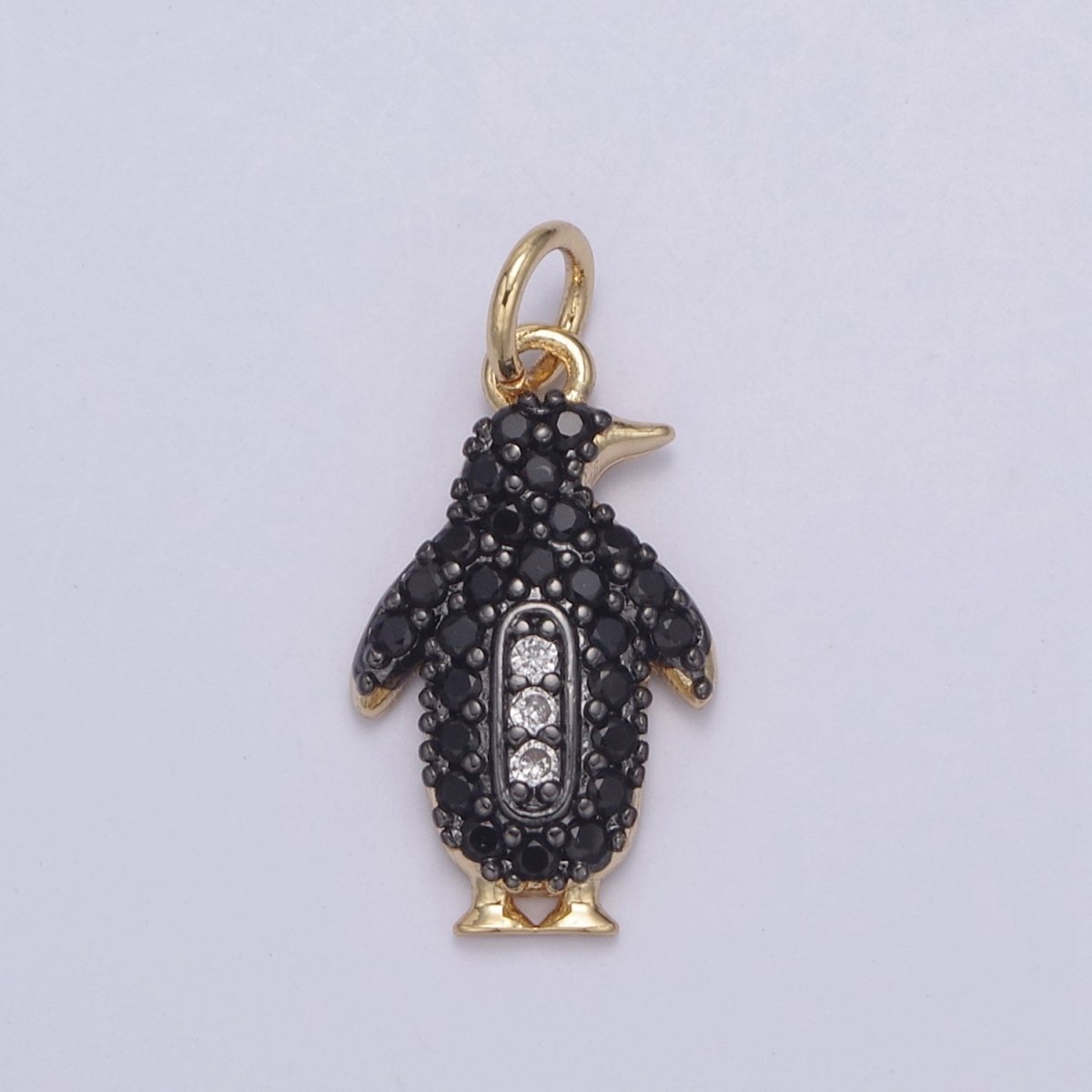14k Gold Filled Micro Pave Penguin Charm in Gold &amp; Black for Animal Lover | N-766
