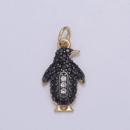 14k Gold Filled Micro Pave Penguin Charm in Gold &amp; Black for Animal Lover | N-766