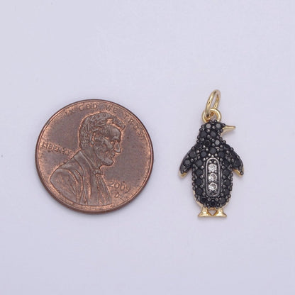 14k Gold Filled Micro Pave Penguin Charm in Gold &amp; Black for Animal Lover | N-766