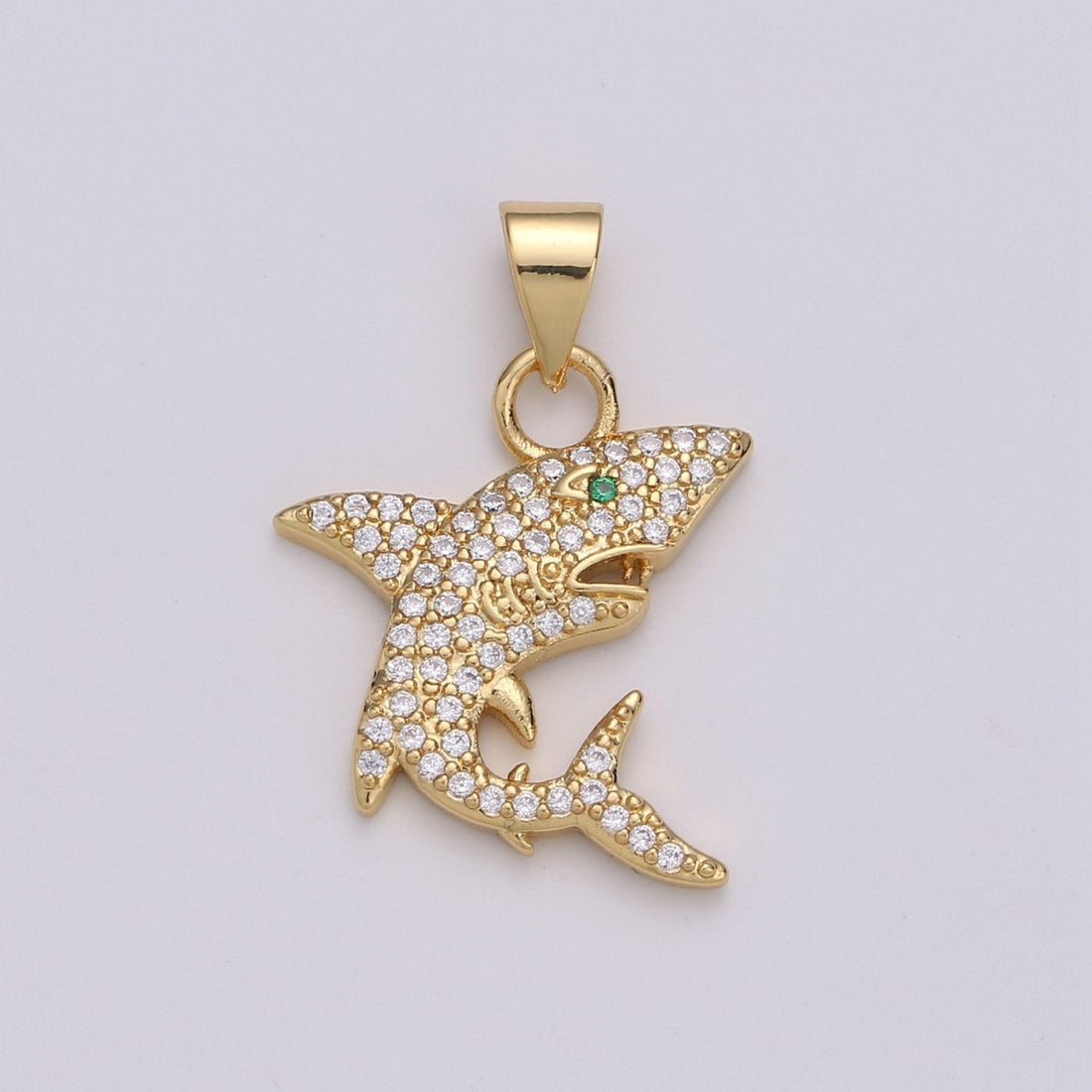 Micro Pave Shark 24K Gold Filled Charms, Gold Filled Fish Charm, Gold Baby Shark Under the sea Jewelry Inspired I-800