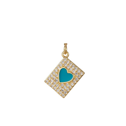 Micro Pave Tag Charm Cubic Heart Enamel Pendant E-892-E-898