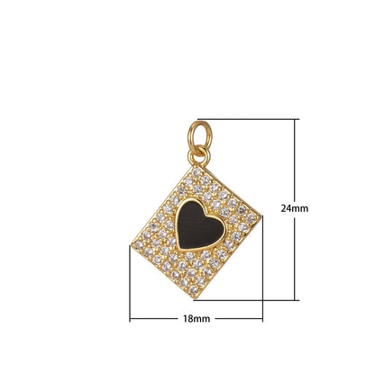 Micro Pave Tag Charm Cubic Heart Enamel Pendant E-892-E-898