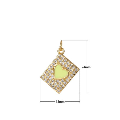 Micro Pave Tag Charm Cubic Heart Enamel Pendant E-892-E-898