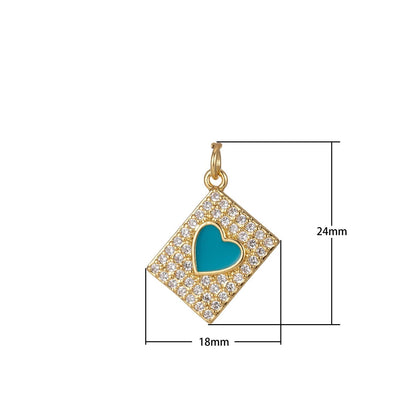 Micro Pave Tag Charm Cubic Heart Enamel Pendant E-892-E-898