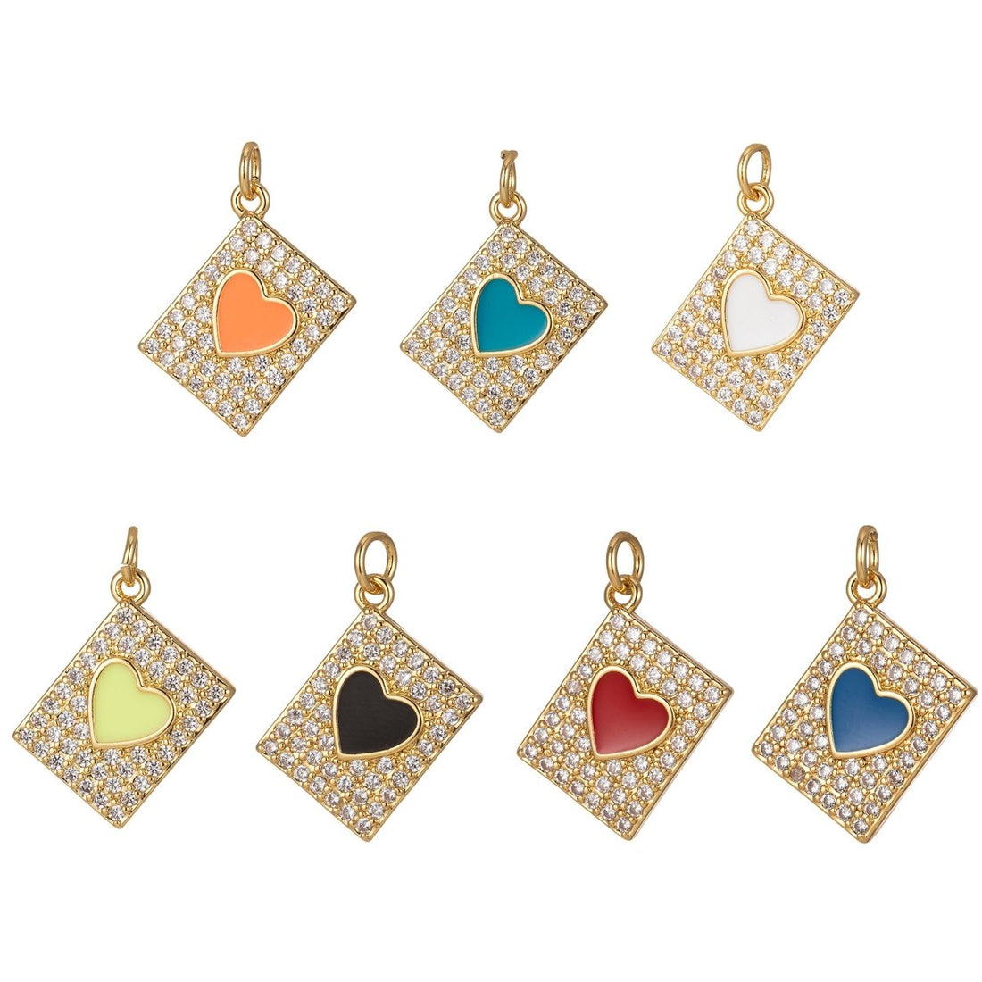 Micro Pave Tag Charm Cubic Heart Enamel Pendant E-892-E-898
