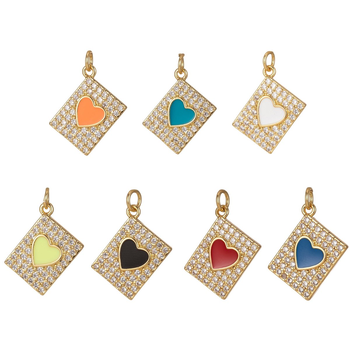 Micro Pave Tag Charm Cubic Heart Enamel Pendant E-892-E-898