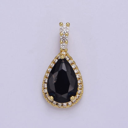 Micro Pave Teardrop Pink, Clear, Black Cubic Zirconia CZ Pendant Charm For Jewelry Necklace Making, J-562 J-564 J-565