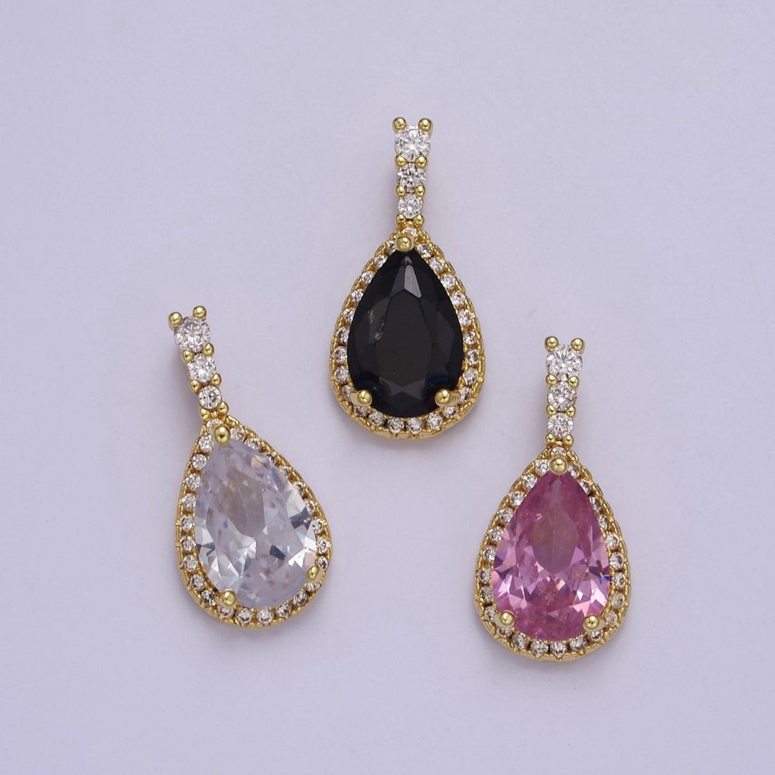 Micro Pave Teardrop Pink, Clear, Black Cubic Zirconia CZ Pendant Charm For Jewelry Necklace Making, J-562 J-564 J-565