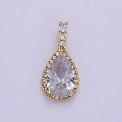 Micro Pave Teardrop Pink, Clear, Black Cubic Zirconia CZ Pendant Charm For Jewelry Necklace Making, J-562 J-564 J-565