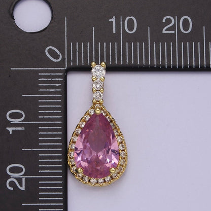 Micro Pave Teardrop Pink, Clear, Black Cubic Zirconia CZ Pendant Charm For Jewelry Necklace Making, J-562 J-564 J-565