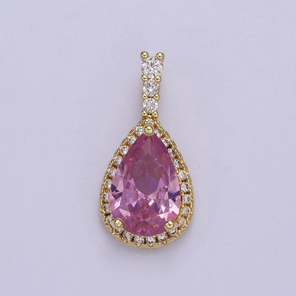 Micro Pave Teardrop Pink, Clear, Black Cubic Zirconia CZ Pendant Charm For Jewelry Necklace Making, J-562 J-564 J-565