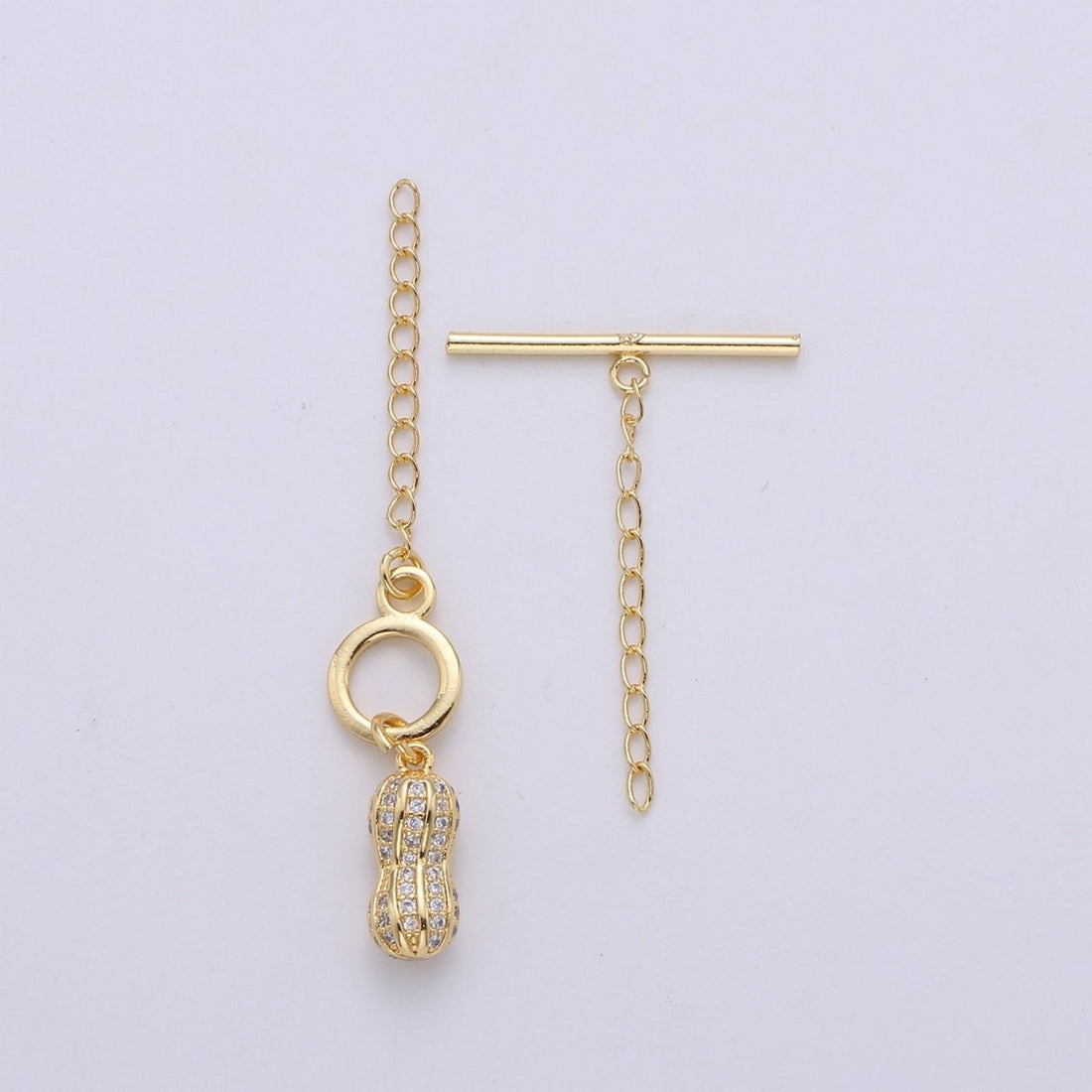 Micro Pave Toggle Clasp, 24K Gold Filled Toggle Clasps - Cubic Zirconia Necklace Connectors w/Soldered chain link for necklace bracelet,  K-457
