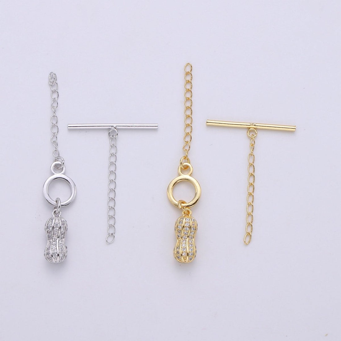 Micro Pave Toggle Clasp, 24K Gold Filled Toggle Clasps - Cubic Zirconia Necklace Connectors w/Soldered chain link for necklace bracelet,  K-457