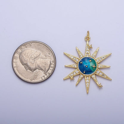 Micro Paved Celestial Space Galaxy Enamel Stars &amp; Sun Charm For Jewelry Making | X-709