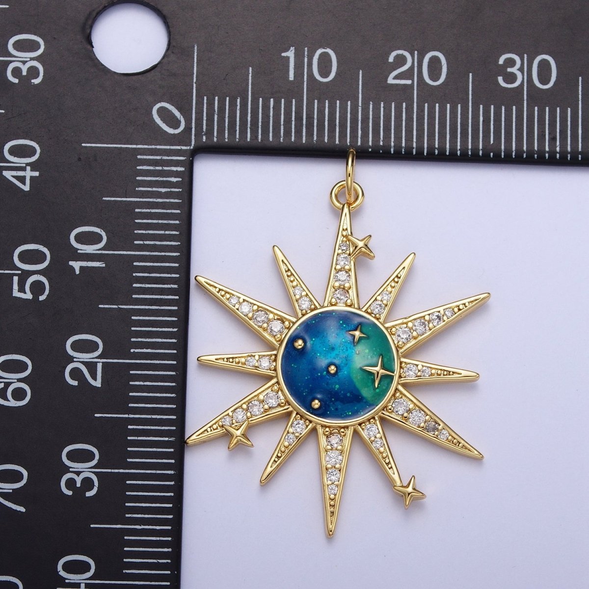 Micro Paved Celestial Space Galaxy Enamel Stars &amp; Sun Charm For Jewelry Making | X-709