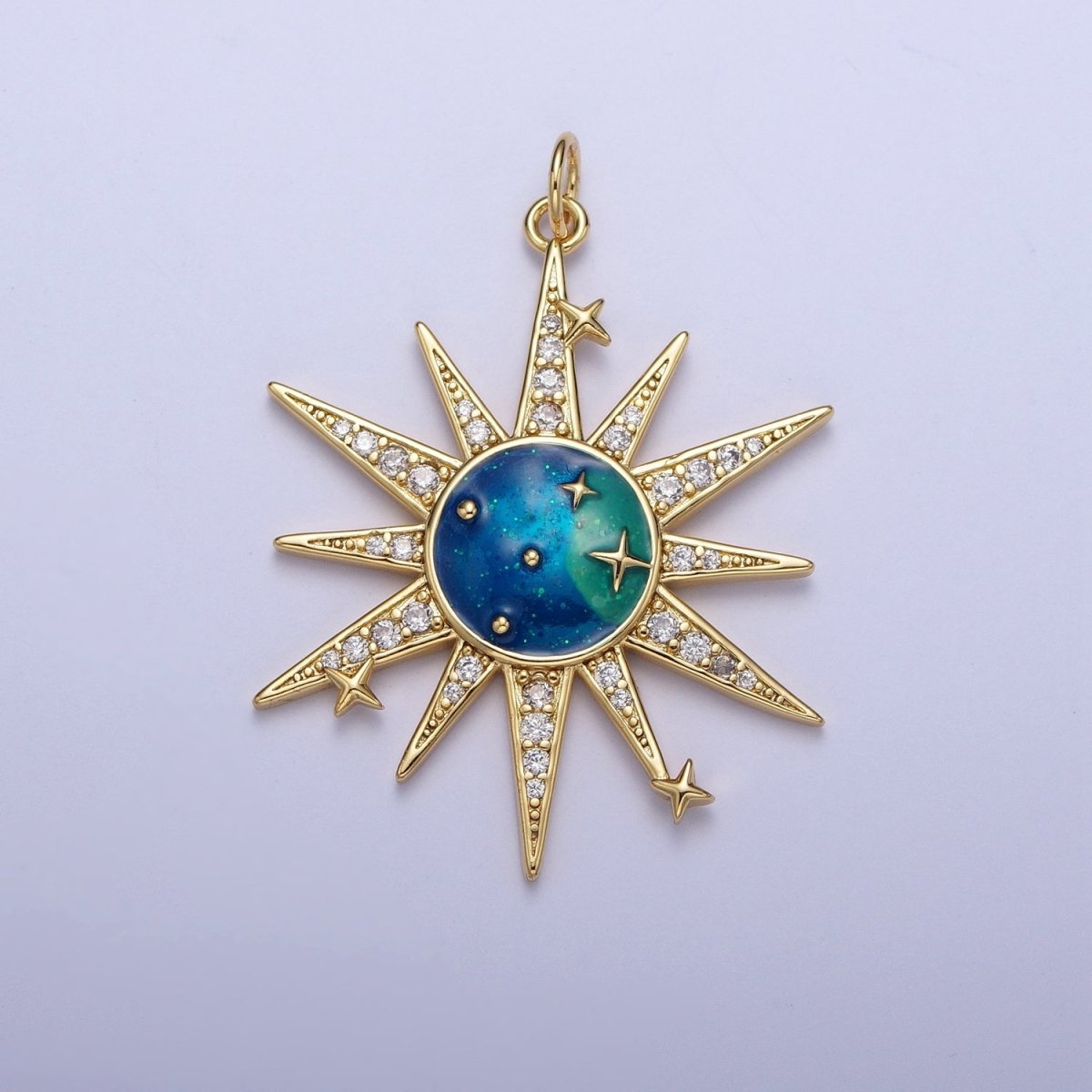 Micro Paved Celestial Space Galaxy Enamel Stars &amp; Sun Charm For Jewelry Making | X-709