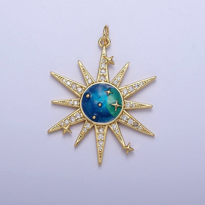 Micro Paved Celestial Space Galaxy Enamel Stars &amp; Sun Charm For Jewelry Making | X-709