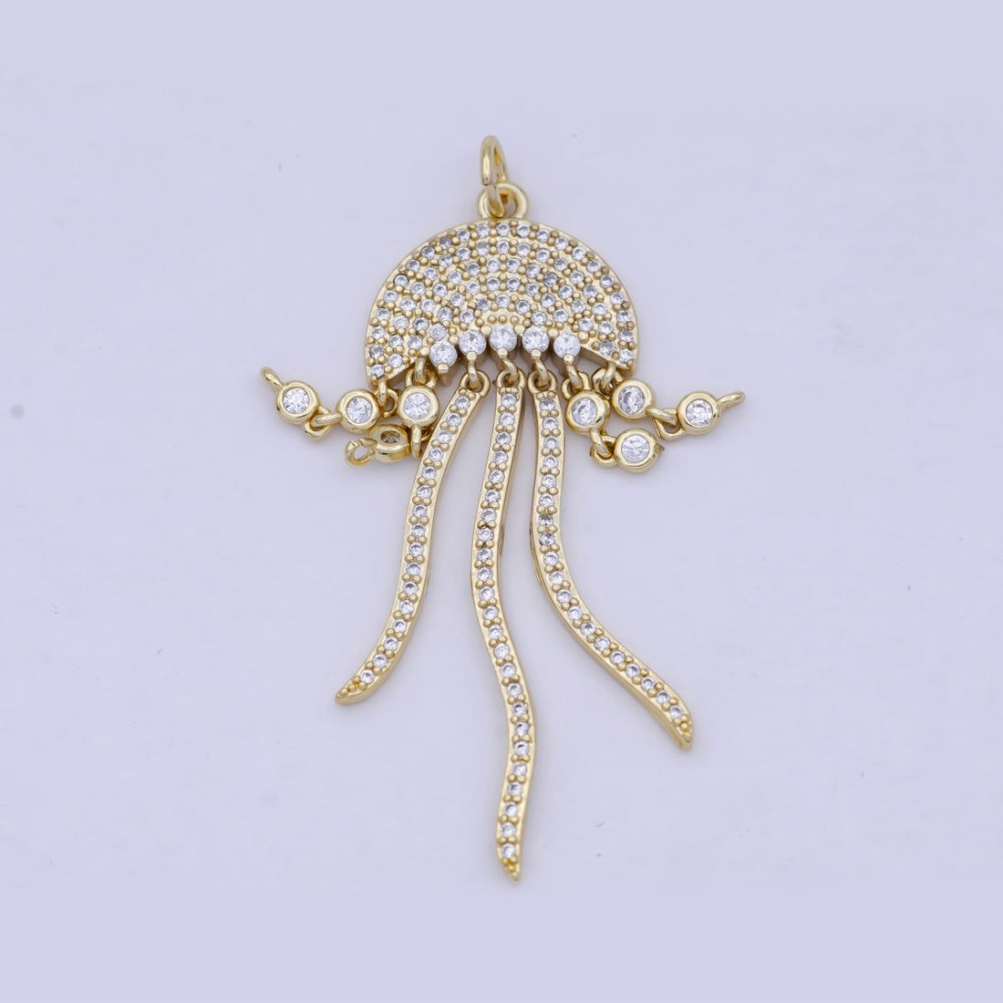 Micro Paved Clear CZ Gold Jelly Fish Sea Oceanlife Beach-Inspired Charm Jewelry  AG-086