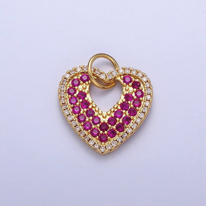 Micro Paved Clear Fuchsia Love Gold Heart Open Charm For Valentine Jewelry Component | C-769
