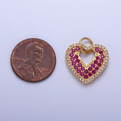 Micro Paved Clear Fuchsia Love Gold Heart Open Charm For Valentine Jewelry Component | C-769