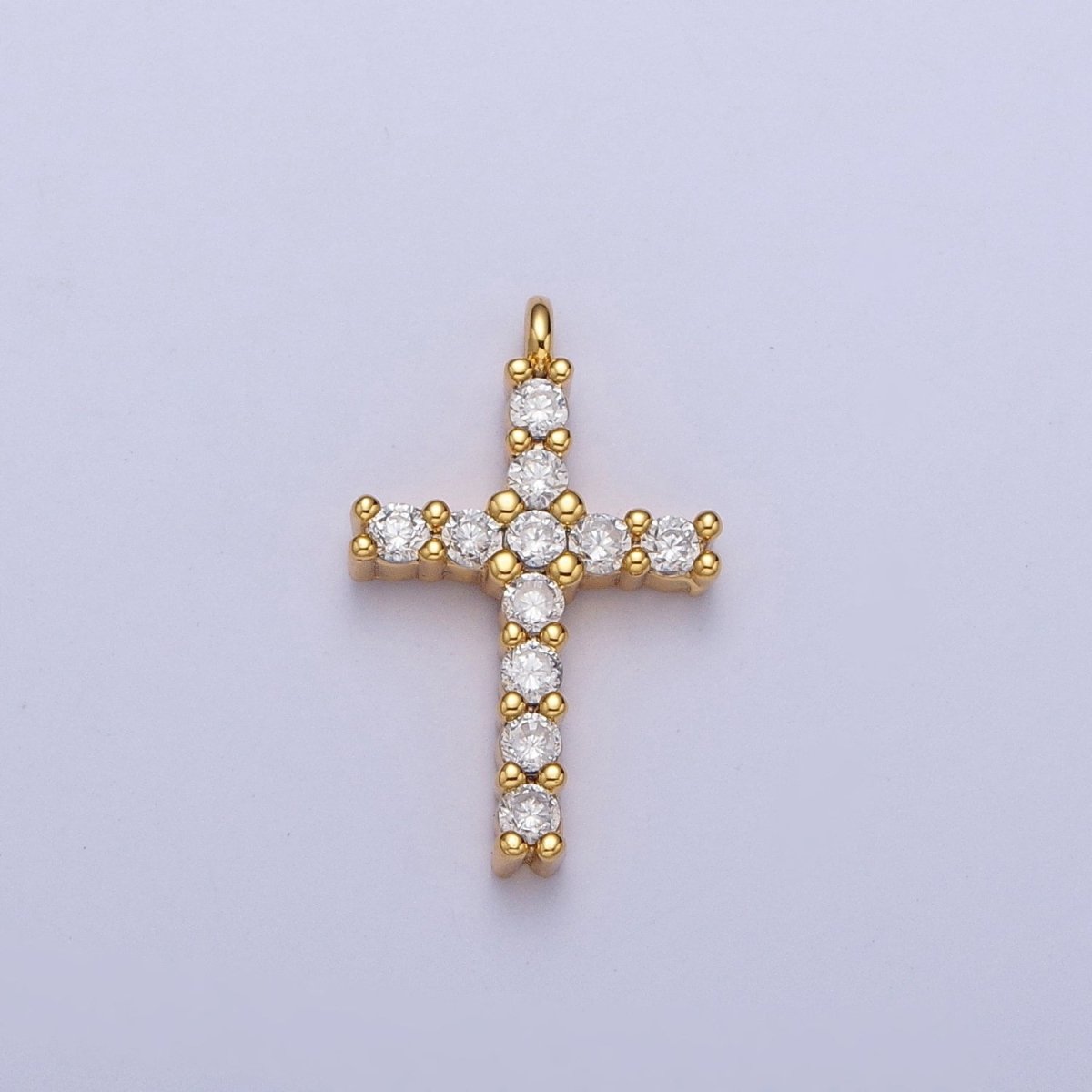 14K Gold Filled 15mm Micro Paved CZ Religious Cross Charm in Gold &amp; Silver | C877