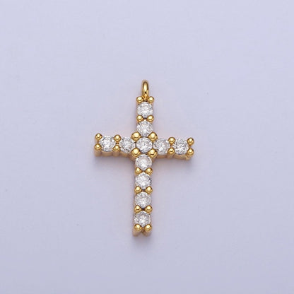 14K Gold Filled 15mm Micro Paved CZ Religious Cross Charm in Gold &amp; Silver | C877