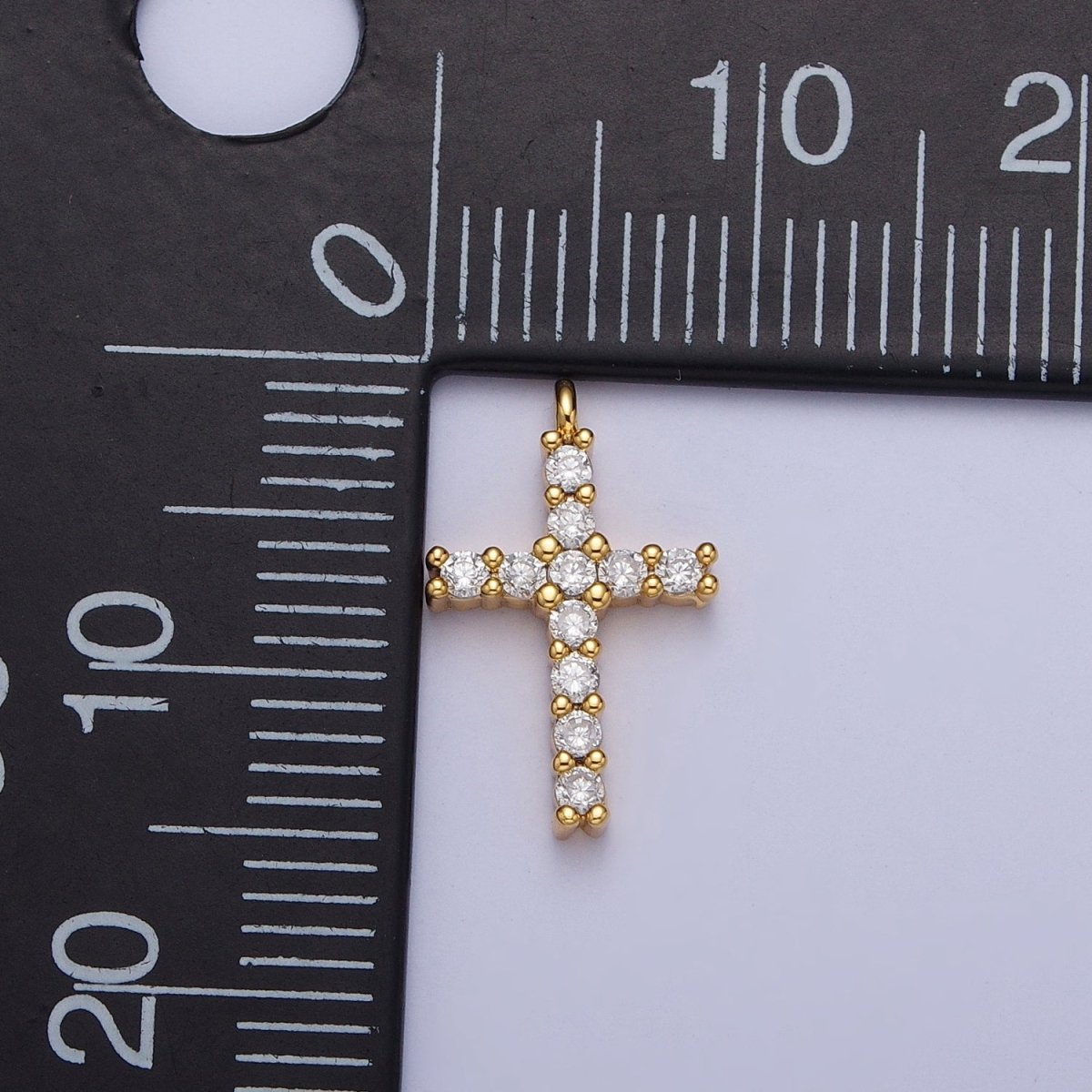 14K Gold Filled 15mm Micro Paved CZ Religious Cross Charm in Gold &amp; Silver | C877