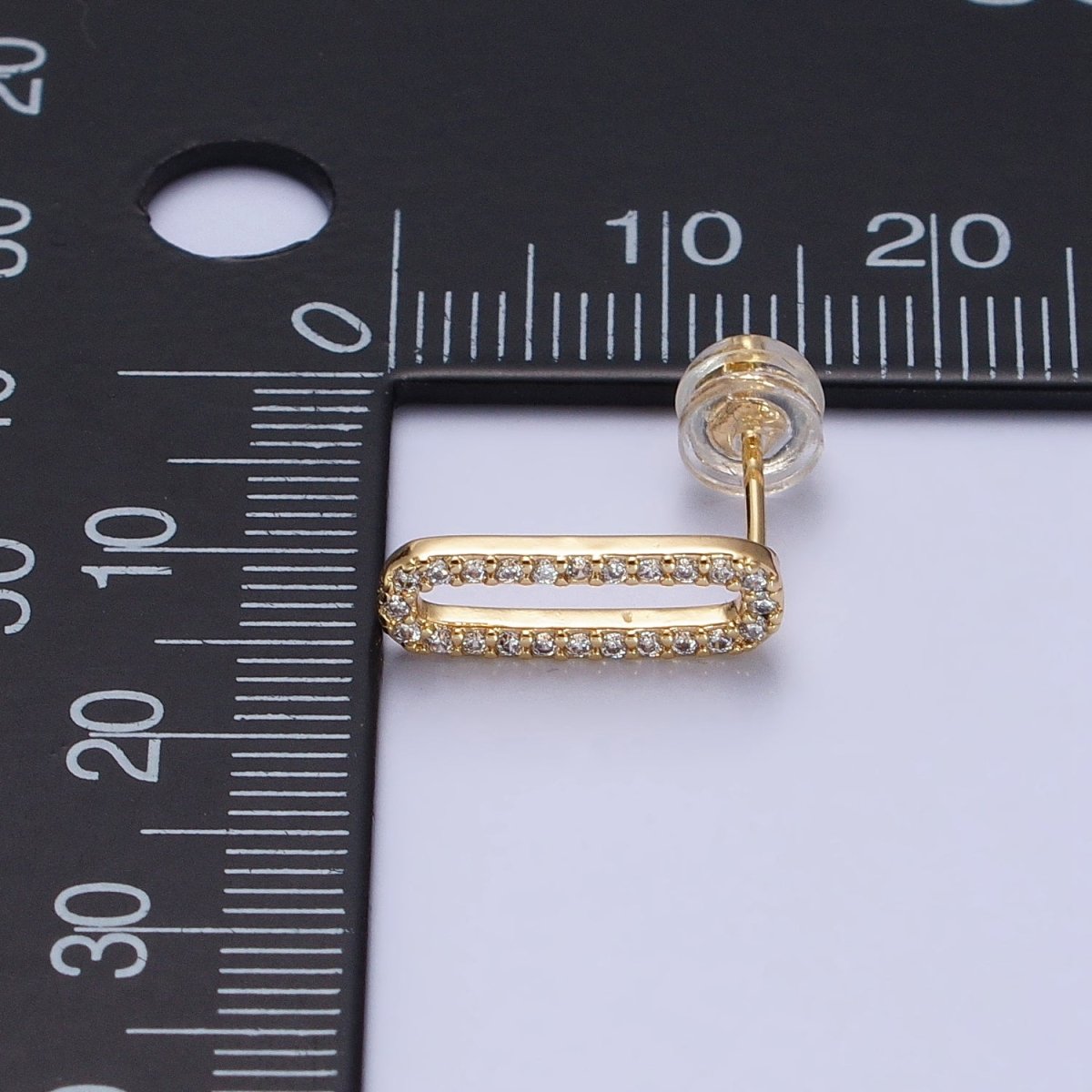 Micro Paved CZ 14.5mm Oblong Paperclip Link Stud Earrings in Gold &amp; Silver | AB394 AB397