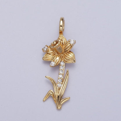 Micro Paved CZ Botanic Garden Birth Flower Gold Charm H-011 H-026 - H-032 H-038 H-040 H-041