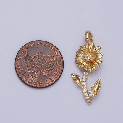 Micro Paved CZ Botanic Garden Birth Flower Gold Charm H-011 H-026 - H-032 H-038 H-040 H-041