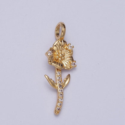 Micro Paved CZ Botanic Garden Birth Flower Gold Charm H-011 H-026 - H-032 H-038 H-040 H-041