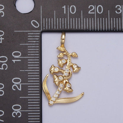 Micro Paved CZ Botanic Garden Birth Flower Gold Charm H-011 H-026 - H-032 H-038 H-040 H-041