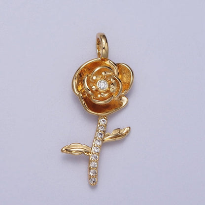 Micro Paved CZ Botanic Garden Birth Flower Gold Charm H-011 H-026 - H-032 H-038 H-040 H-041