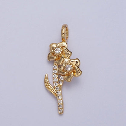 Micro Paved CZ Botanic Garden Birth Flower Gold Charm H-011 H-026 - H-032 H-038 H-040 H-041
