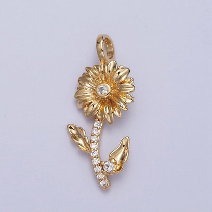Micro Paved CZ Botanic Garden Birth Flower Gold Charm H-011 H-026 - H-032 H-038 H-040 H-041
