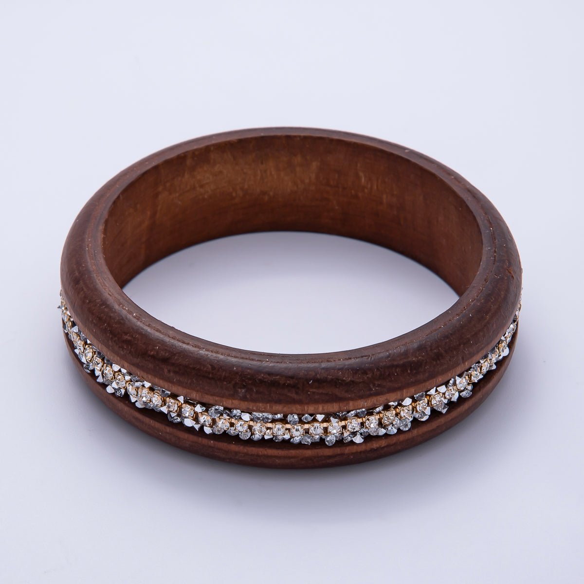 Micro Paved CZ Cluster Wood Bangle Bracelet in Black, Brown, Green, Latte | WA-04289 - WA-04292