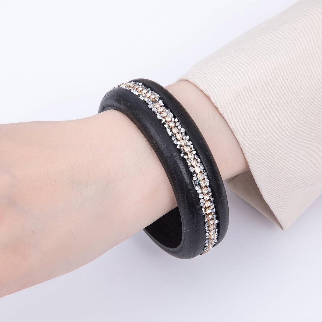 Micro Paved CZ Cluster Wood Bangle Bracelet in Black, Brown, Green, Latte | WA-04289 - WA-04292
